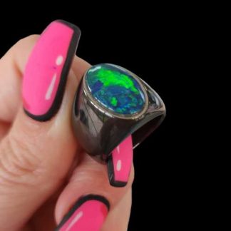 Opal and Black Zirconium Ring